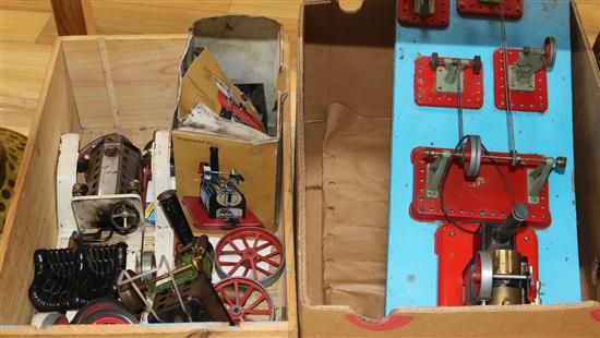 Mamod live steam models - an engine SPZ layout, a model car and a traction engine, loose parts